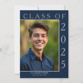 Classic Blue Class 2025 Graduate Custom Foto Einladung