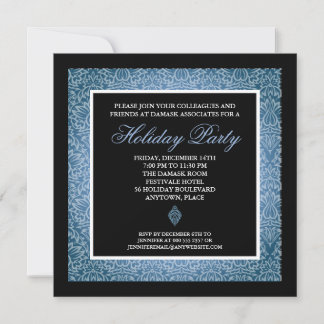 Classic Blue Damask Corporate Holiday Party Einladung