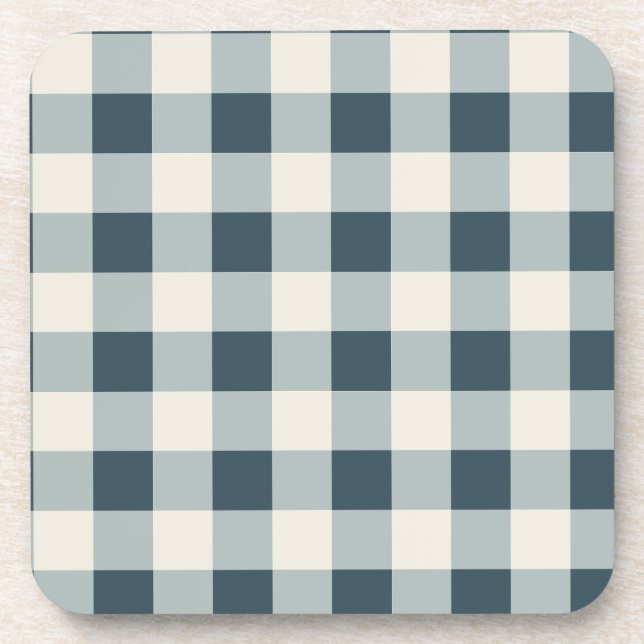 Classic Blue Farmhouse Gingham Style Getränkeuntersetzer (Vorderseite)