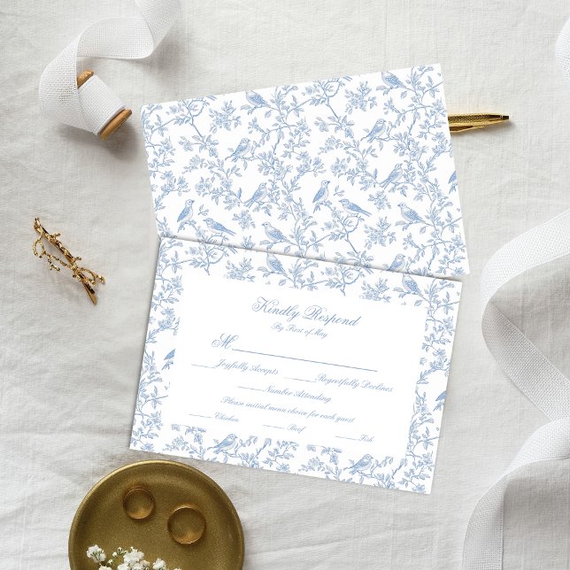 Classic Blue Floral Garden Toile Response Card RSVP Karte (Von Creator hochgeladen)