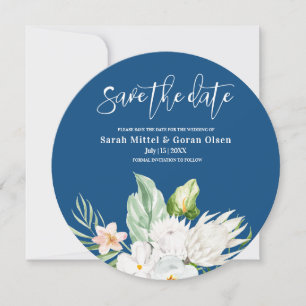 Classic Blue Floral Save the Date Runde Einladung