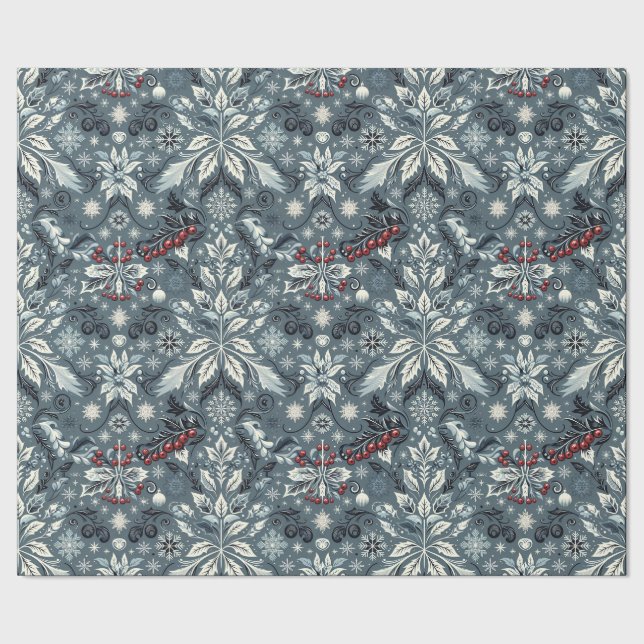 Classic Blue Floral Trimming Weihnachten Geschenkpapier (Saum)