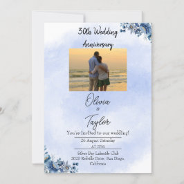 Classic Blue Floral Wedding Anniversary Invitation Einladung