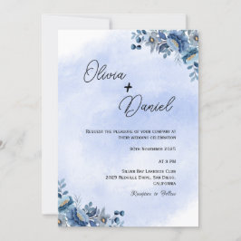 Classic Blue Floral Wedding Invitation Einladung