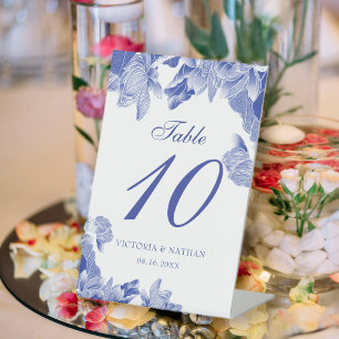Classic Blue Floral Wedding Tischnummer Pe Sockelschild