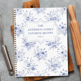 Classic Blue Flowers Floral Pattern Family Recipe  Notizbuch