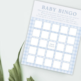 Classic Blue Gingham Boy Baby Bingo Game Cards