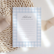Classic Blue Gingham Boy Baby Shower Advice Card