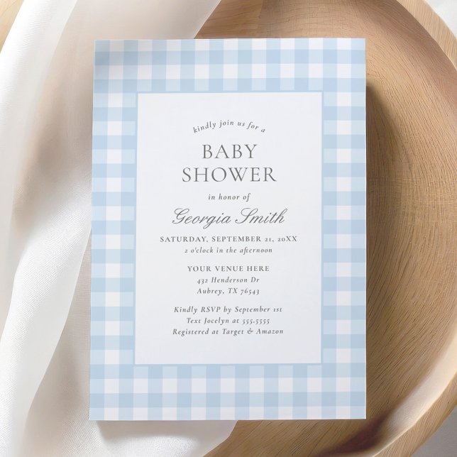 Classic Blue Gingham Boy Baby Shower Einladung (Von Creator hochgeladen)