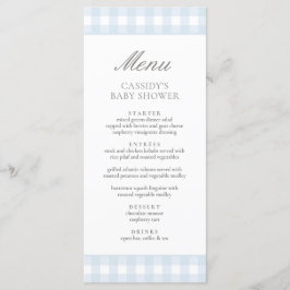Classic Blue Gingham Boy Baby Shower Menükarte