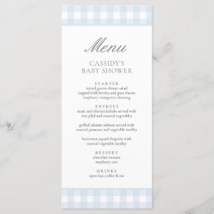 Classic Blue Gingham Boy Baby Shower Menükarte