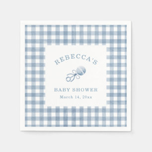 Classic Blue Gingham Boy Baby Shower Serviette