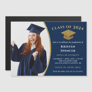Classic Blue Gold Graduate Foto Abschluss Magnet