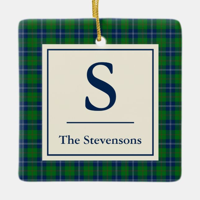 Classic Blue Green Tartan Kariert Personalisiert   Keramikornament (Vorderseite)