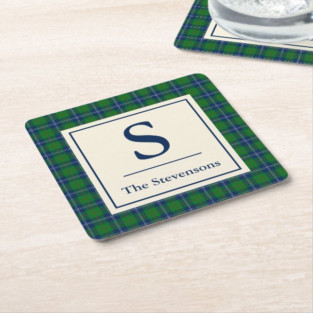 Classic Blue Green Tartan Kariert Personalisiert Rechteckiger Pappuntersetzer (angewinkelt)