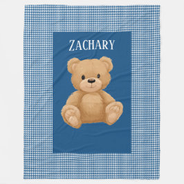 Classic Blue Houndstooth, Teddy Bear, Fleecedecke