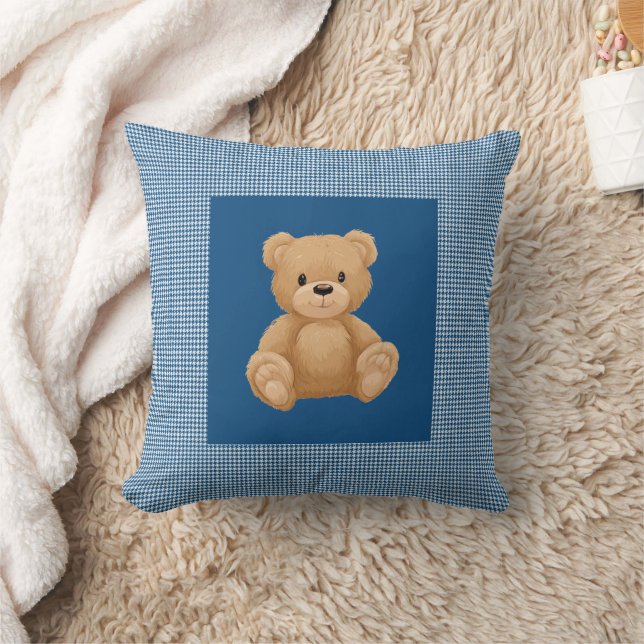 Classic Blue Houndstooth, Teddy Bear, Kissen (Decke)