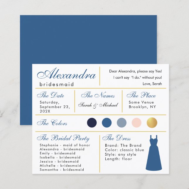 Classic Blue Imitate Gold Bridesmaid Information C (Vorne/Hinten)