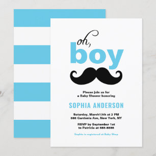 Classic Blue It's a Boy Mustache Baby Shower Einladung