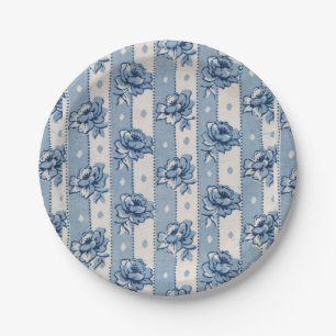 Classic Blue Ivory Blumenthema Teller aus Papier