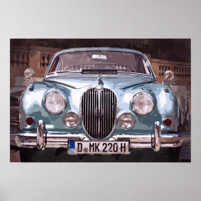 Classic Blue Jaguar Sedan Poster (Vorne)