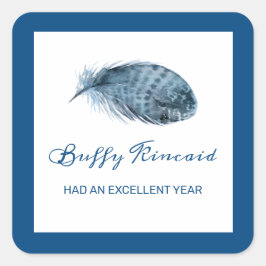 Classic Blue Label Boho Feather Award Quadratischer Aufkleber