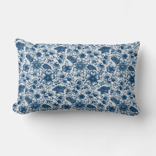 Classic Blue   Large Boho Style Floral Lendenkissen