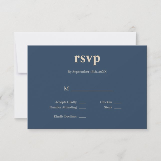 Classic Blue Modern Art Wedding RSVP Card Karte (Vorderseite)