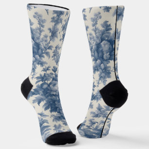 Classic Blue on White Toile Crew Socks Socken