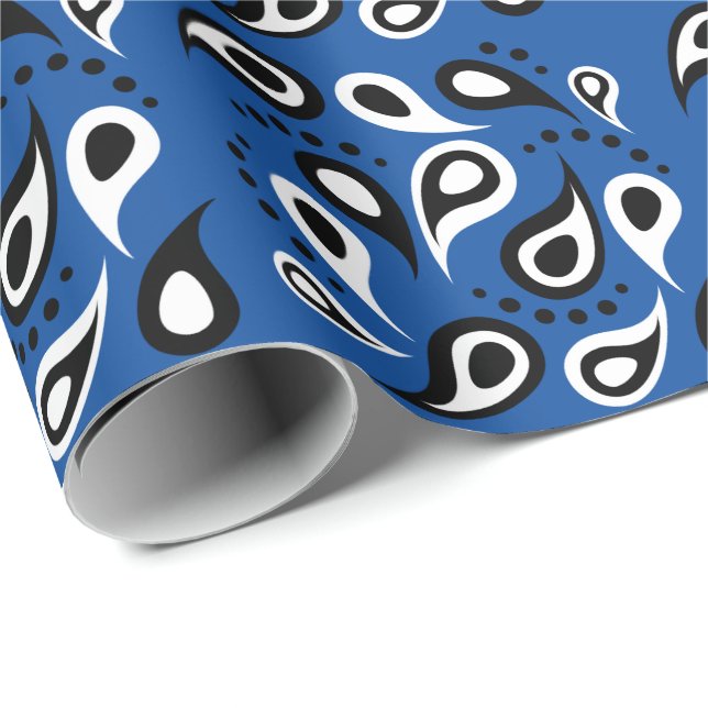 Classic Blue Paisley Bandana Muster Retro Moderne Geschenkpapier (Rolleneckpunkt)