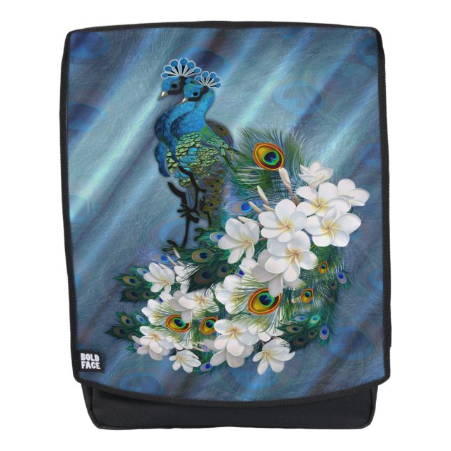 Classic Blue Pink Flamingos Green Blätter Rucksack (Vorderseite)