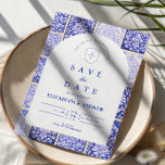Classic Blue Porcelain Patchwork Wedding Save The Date<br><div class="desc">A timeless blue and white design inspired by classic Delft porcelain and French toile patterns. The patchwork tile border combines delicate florals, stripes, and ornamental motifs that evoke vintage European ceramics. A soft arched panel in the center keeps the layout refined and elegant while allowing the details of the porcelain-inspired...</div>