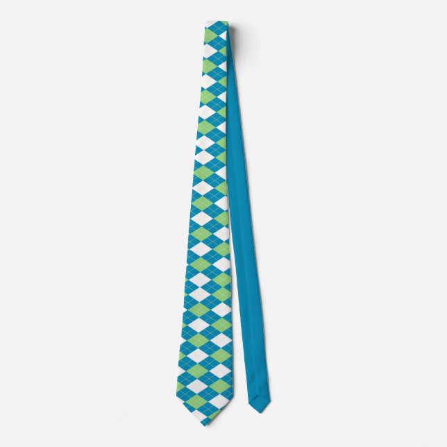 Classic Blue Seagreen Raute Diamond Tartan Men's Krawatte (Vorderseite)