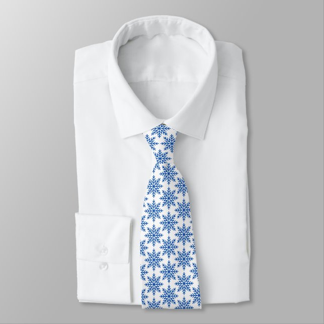Classic Blue Snowflake Pattern Neck Tie Krawatte (Gebunden)
