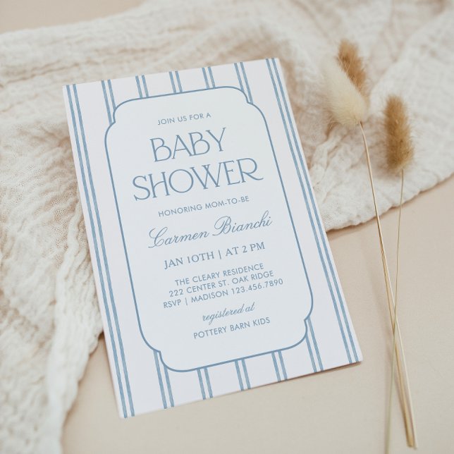 Classic Blue Striped Baby Shower Invitation (Créateur téléchargé)