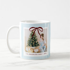 Classic Blue Stripes Red Bow Christmas Kaffeetasse