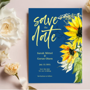 Classic Blue Sunflower Save the Date Einladung