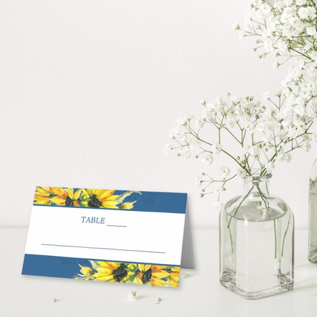 Classic Blue Sunflower Wedding Platzkarte (Von Creator hochgeladen)
