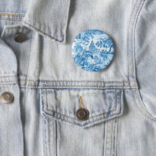 Classic Blue Toile Landscape Button on
