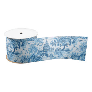 Classic Blue Toile Landschaft Satinband