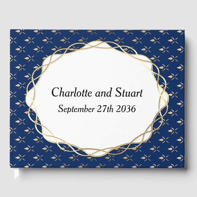 Classic Blue und Gold Wedding Gästebuch (Vorderseite)