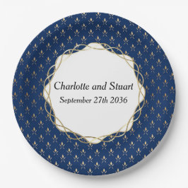 Classic Blue und Gold Wedding Pappteller