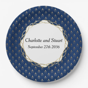 Classic Blue und Gold Wedding Pappteller