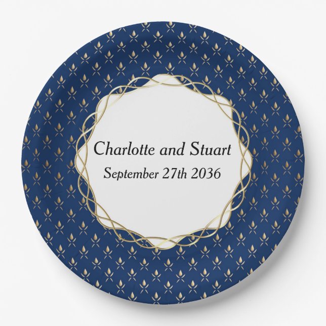 Classic Blue und Gold Wedding Pappteller (Vorderseite)