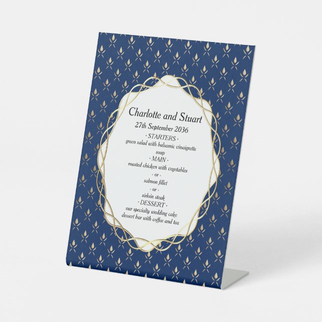 Classic Blue und Gold Wedding Sockelschild (Vorderseite)
