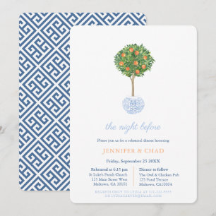 Classic Blue und Orange Wedding Probe Dinner Einladung