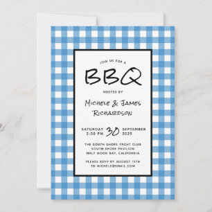 Classic Blue und White Gingham GRILLEN Picnic Part Einladung