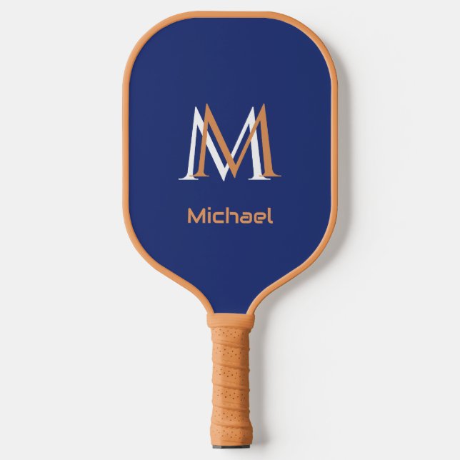 Classic Blue Unique Monogram, Anfangsname Pickleball Schläger (Vorderseite)