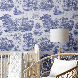 Classic Blue Vintag French Chateau Toile Tapete