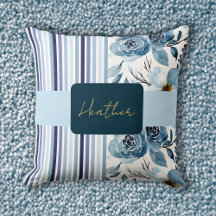 Classic Blue Watercolor Floral Striping Personaliz